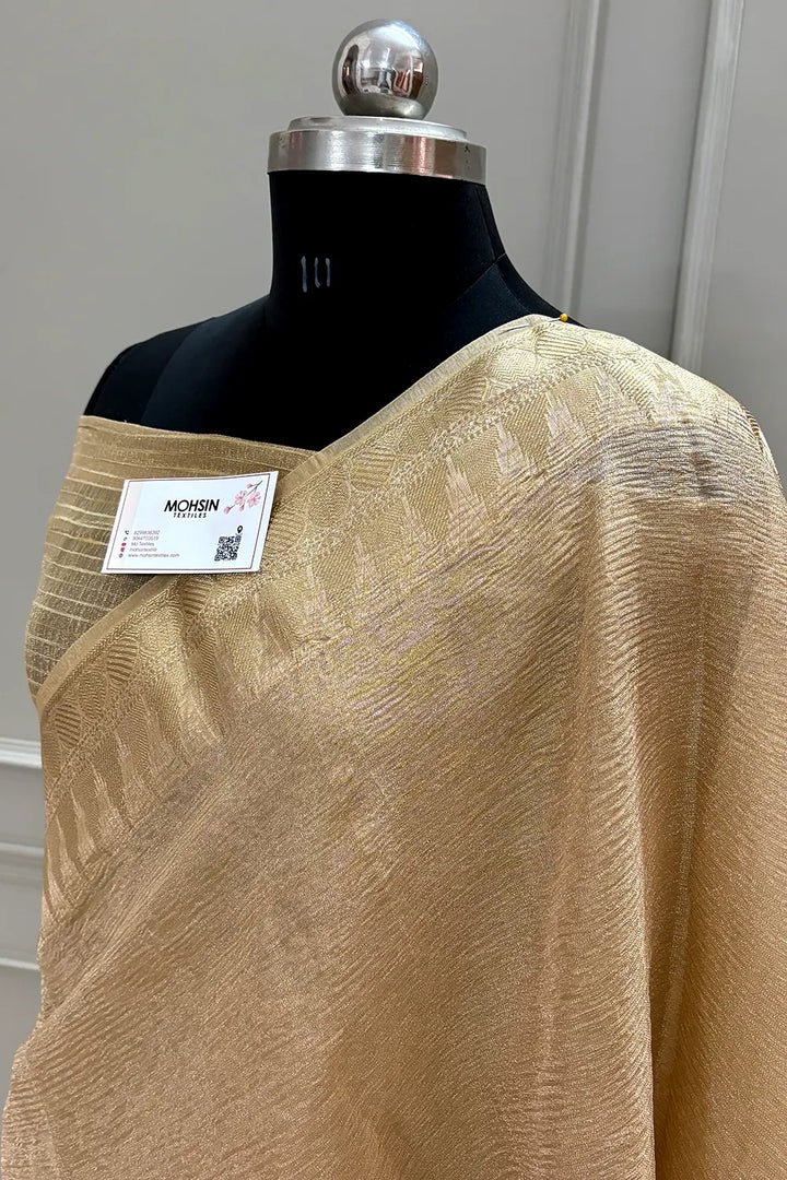 Golden Khaardaar Crush Tissue Silk Banarasi Saree