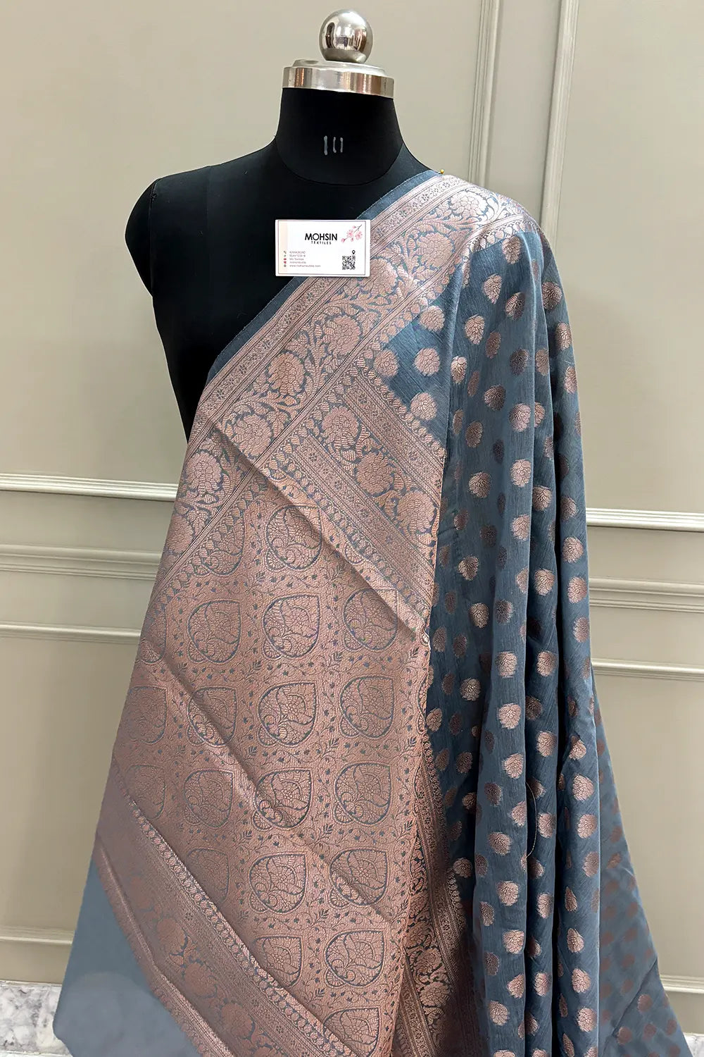 Grey Panni Buti Chanderi Silk Banarasi Saree