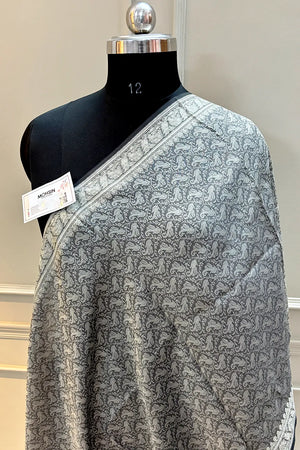 Grey Resham Zari Silk Banarasi Stole