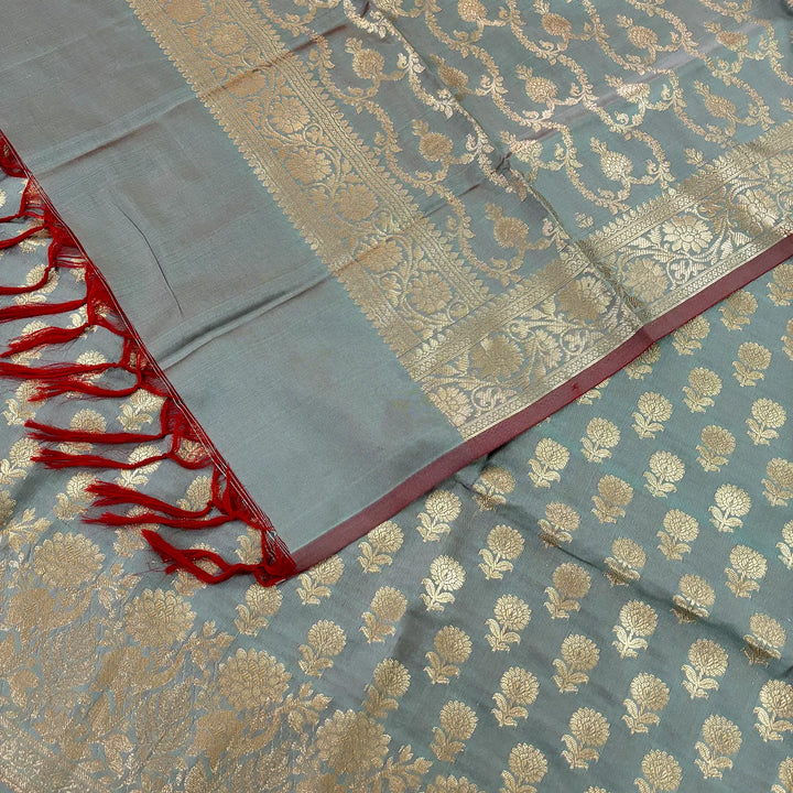 Grey Sunflower Katan Silk Banarasi Suit