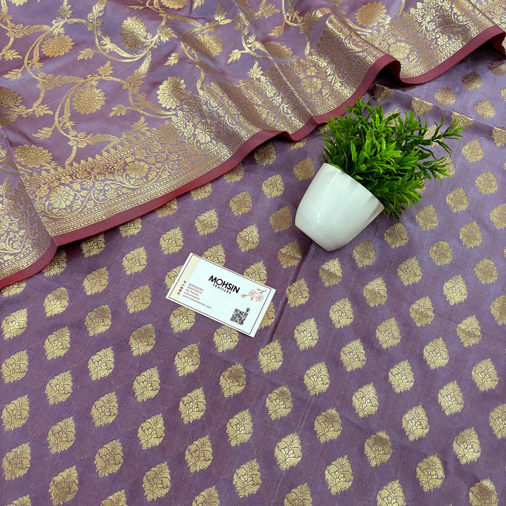 Lavender Singhasan Buti Satin Silk Banarasi Suit