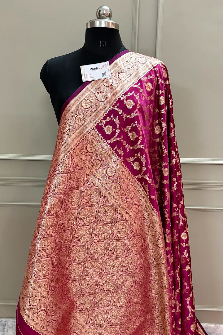 Magenta Dragon Jaal Katan Silk Banarasi Saree