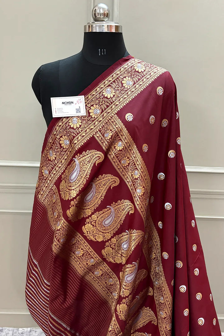 Maroon Chand Tara Katan Silk Banarasi Saree