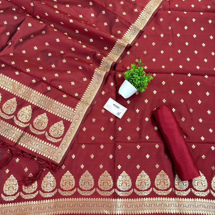 Maroon Rim Jhim Satin Silk Banarasi Suit