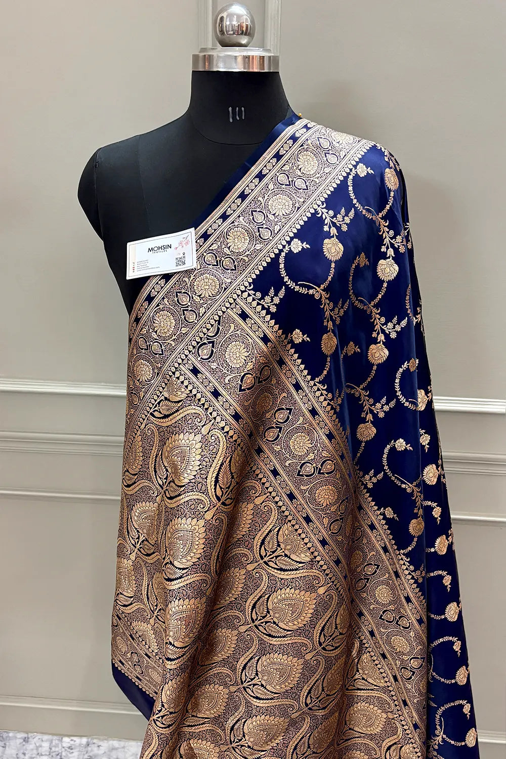 Navy Blue Kanchan Bel Katan Silk Banarasi Saree