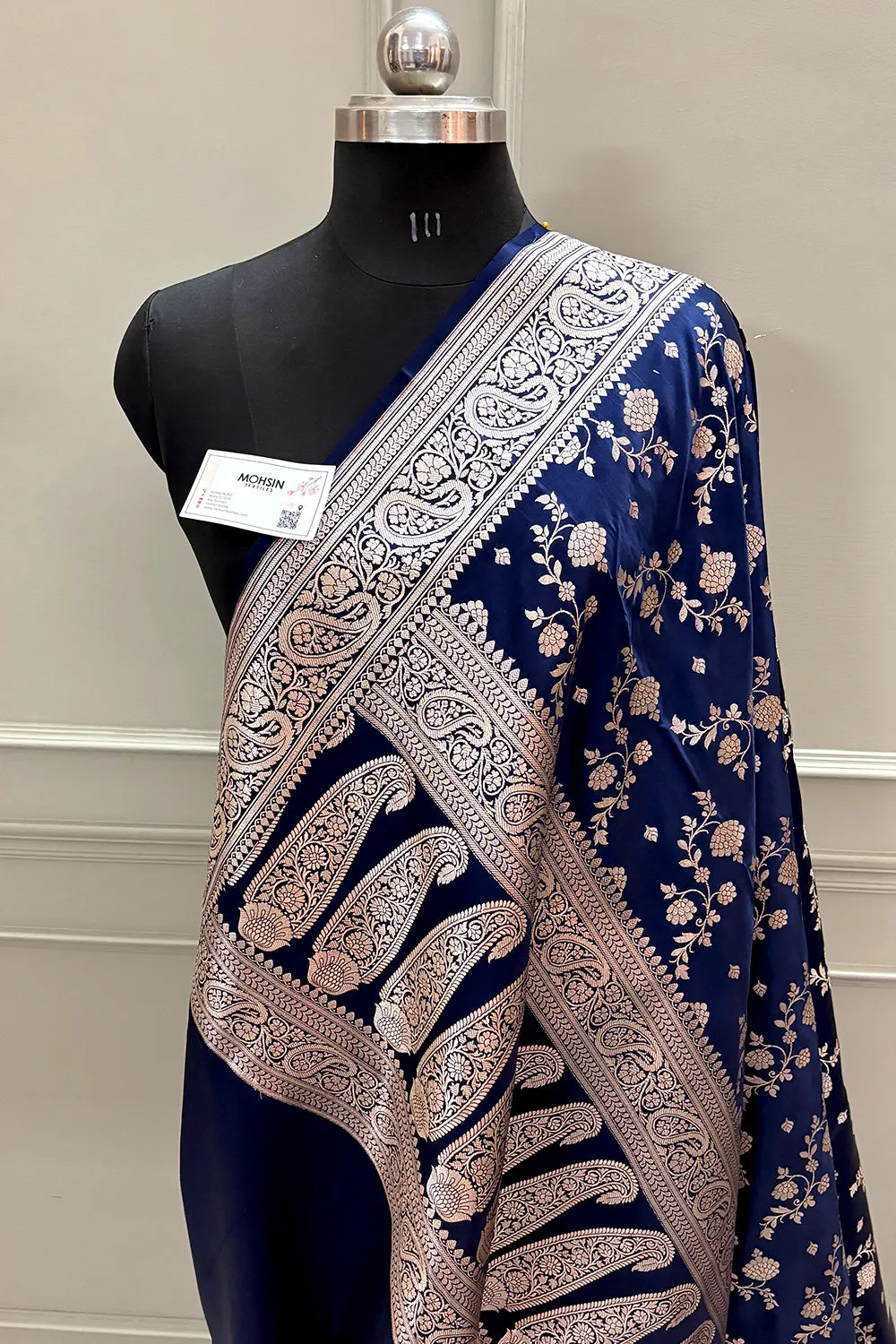 Navy Blue Nafis Jaal Katan Silk Banarasi Saree
