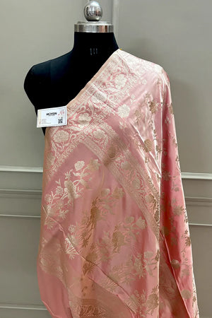 Peach Kesari Jaal Katan Silk Banarasi Saree