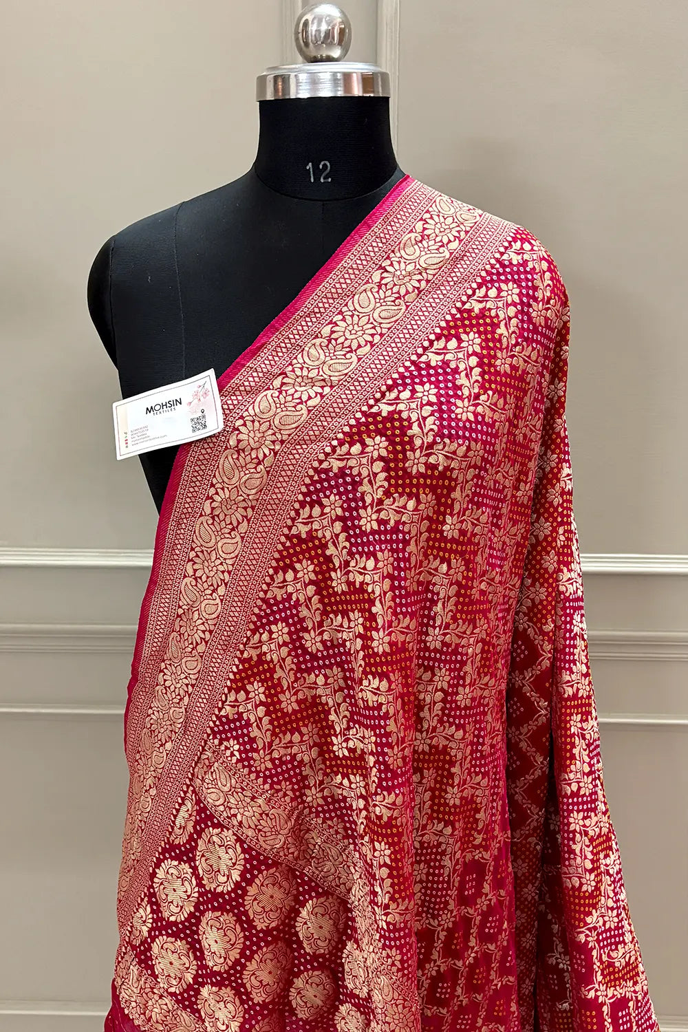 Pink Bandhej Georgette Silk Banarasi Saree