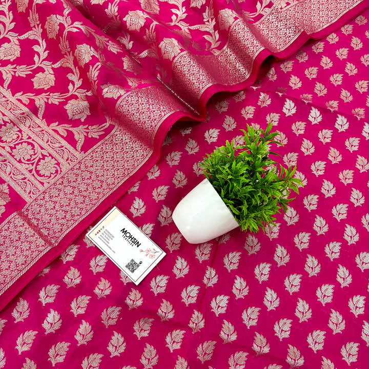 Pink Tedhi Patti Katan Silk Banarasi Suit