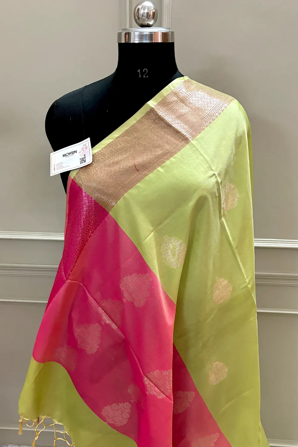 Pista and Pink Golden Zari Banarasi Silk Saree