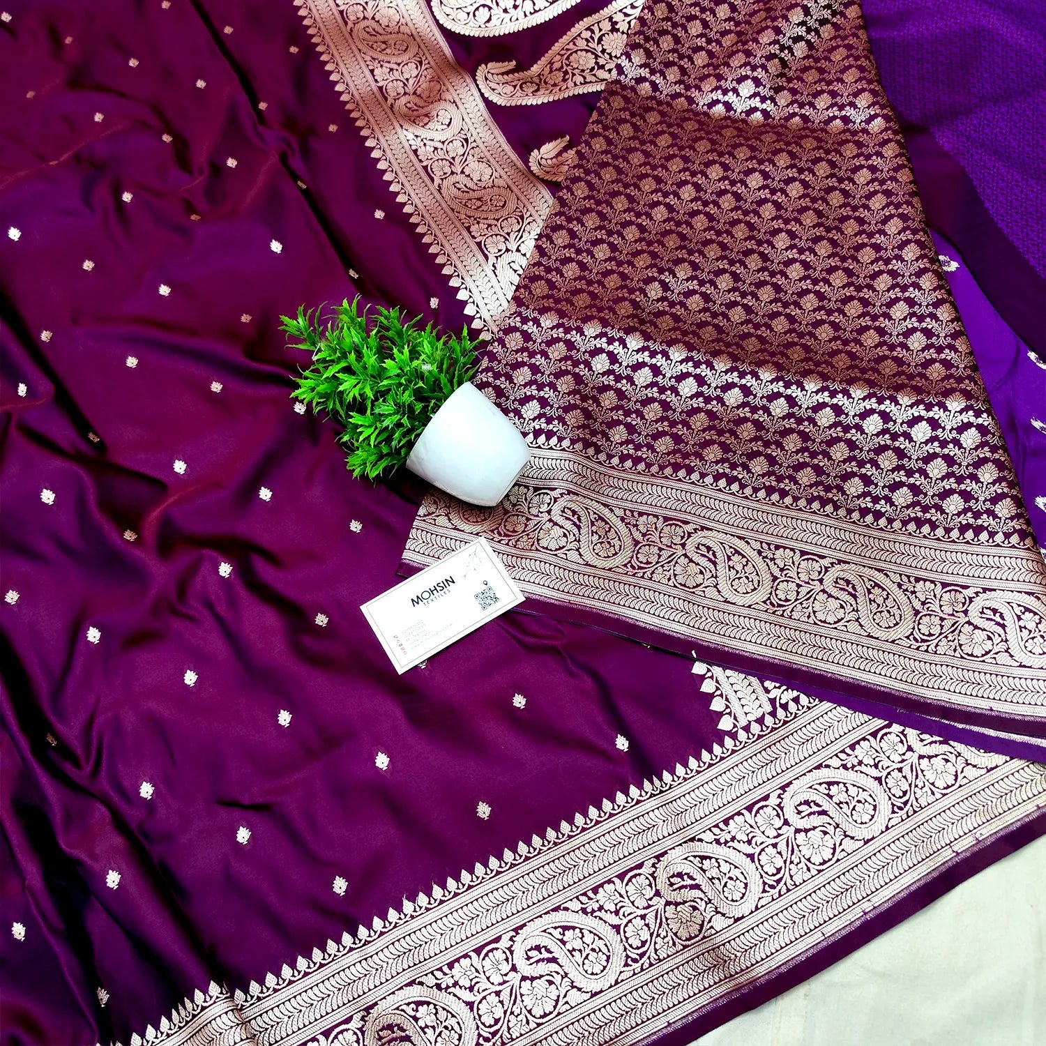 Purple Chitrani Buti Katan Silk Banarasi Saree