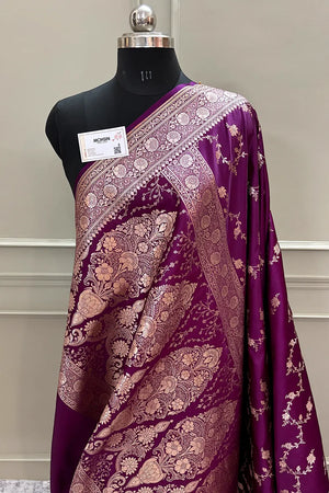 Purple Jhadi Jaal Katan Silk Banarasi Saree