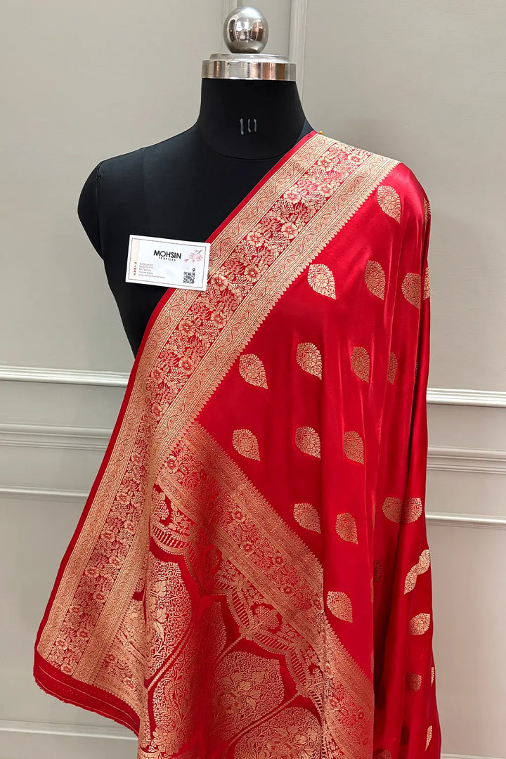 Red Badami Buta Katan Silk Banarasi Saree