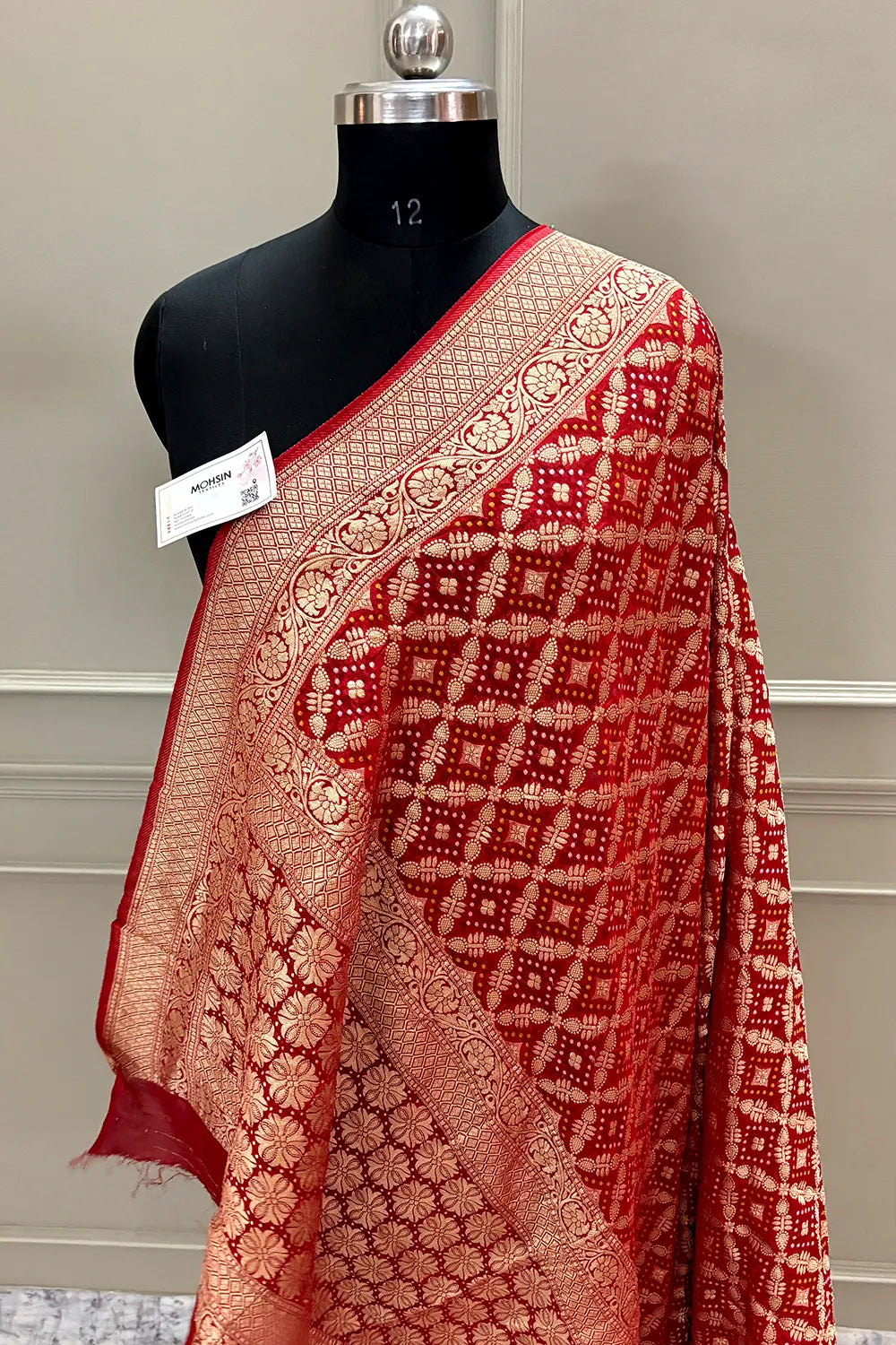 Red Bandhej Georgette Silk Banarasi Saree