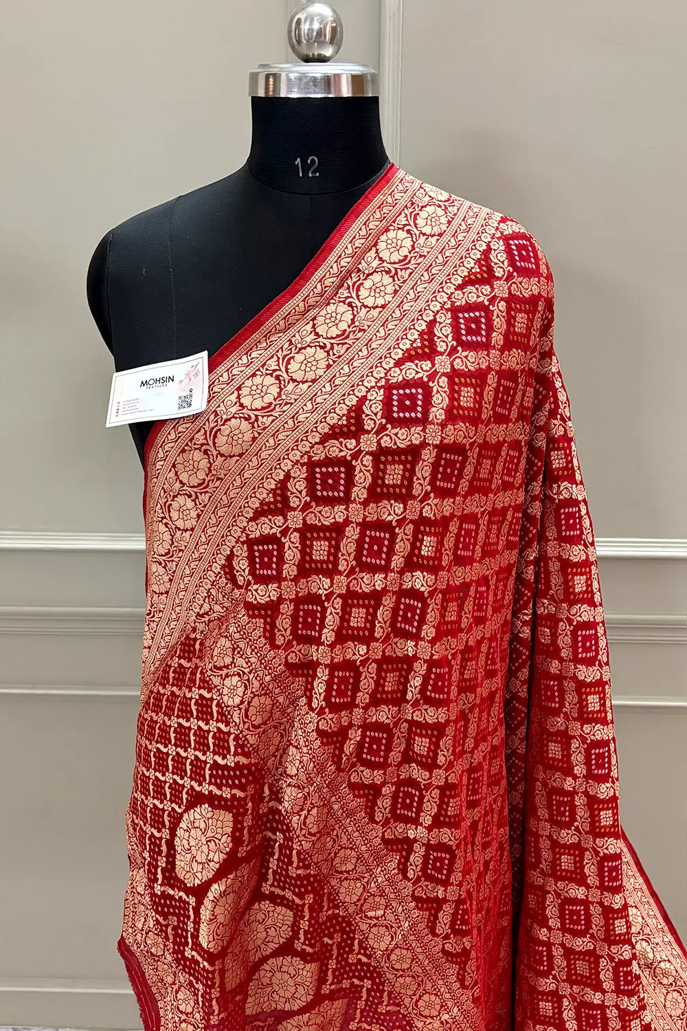 Red Bandhej Georgette Silk Banarasi Saree