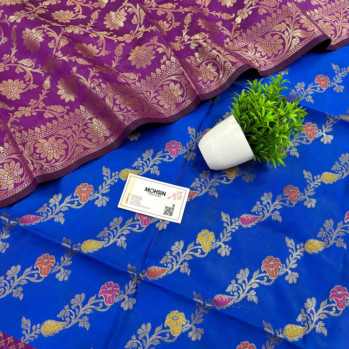 Royal Blue and Purple Rang Mahal Satin Silk Banarasi Suit