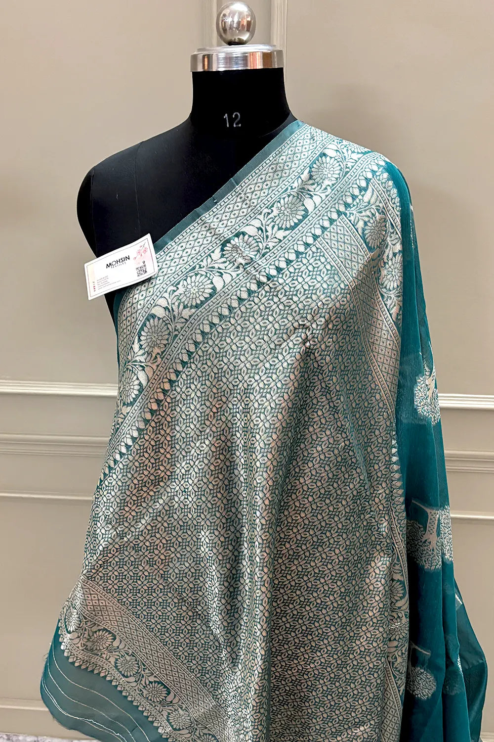 Teal Resham Zari Cotton Silk Banarasi Saree