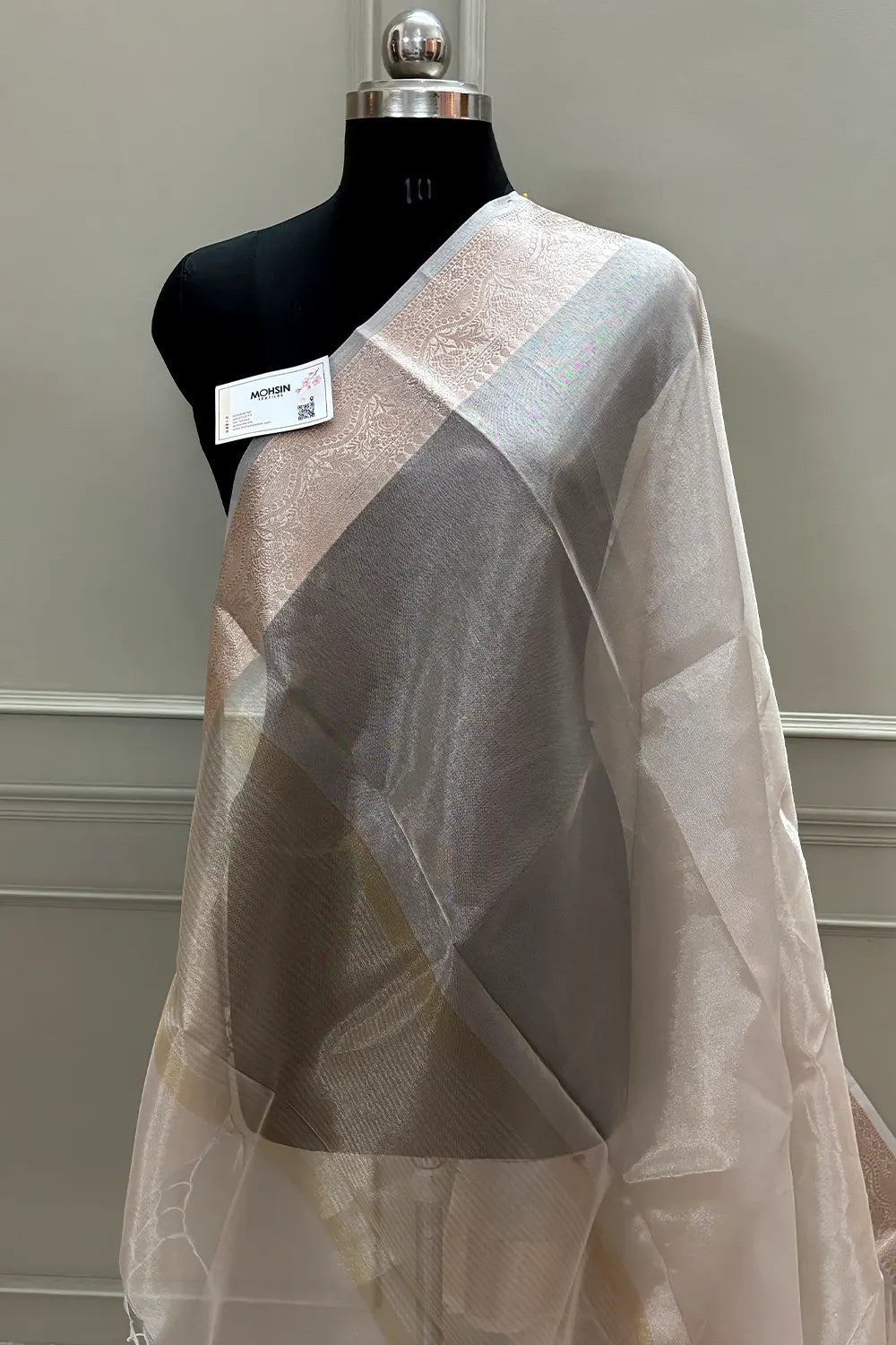 White Golden Zari Tissue Silk Banarasi Saree