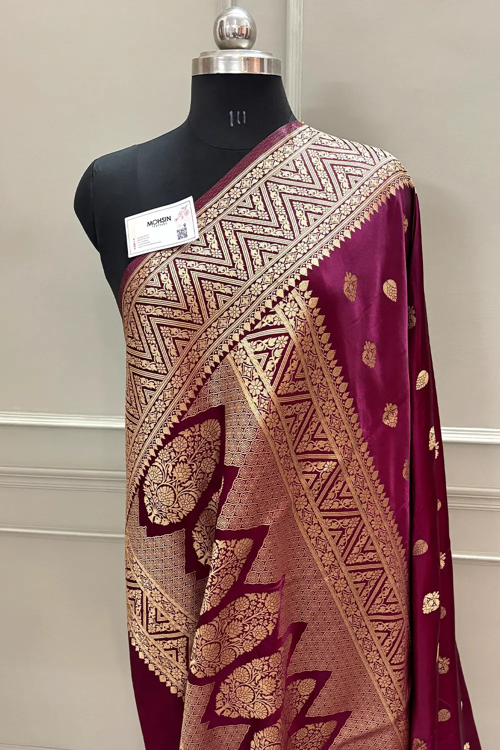 Wine Chagan Patti Katan Silk Banarasi Saree