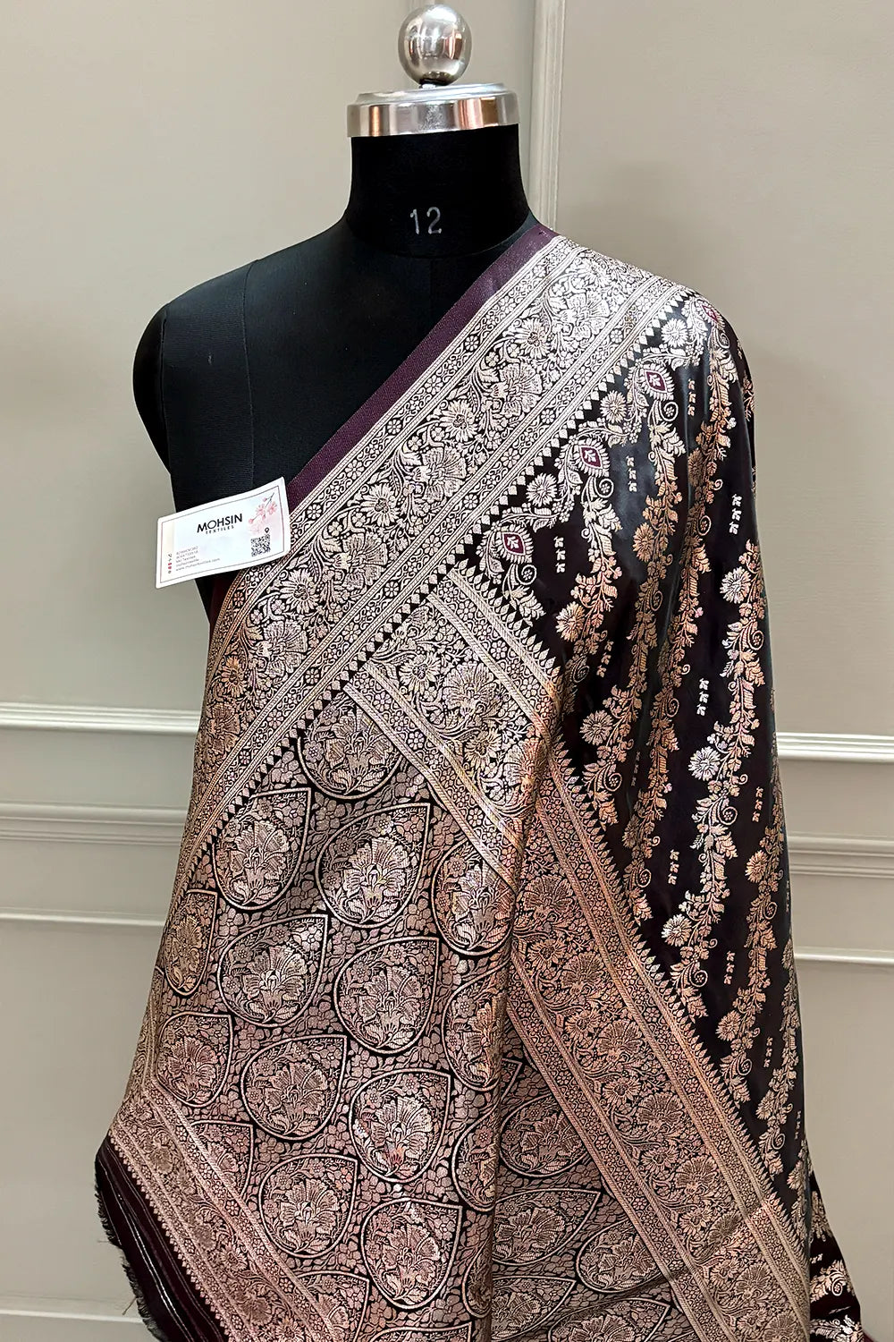 Wine Golden Zari Katan Silk Banarasi Saree