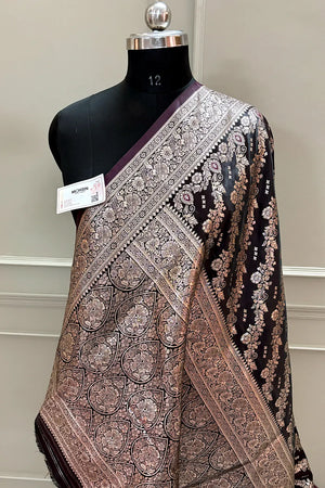 Wine Golden Zari Katan Silk Banarasi Saree