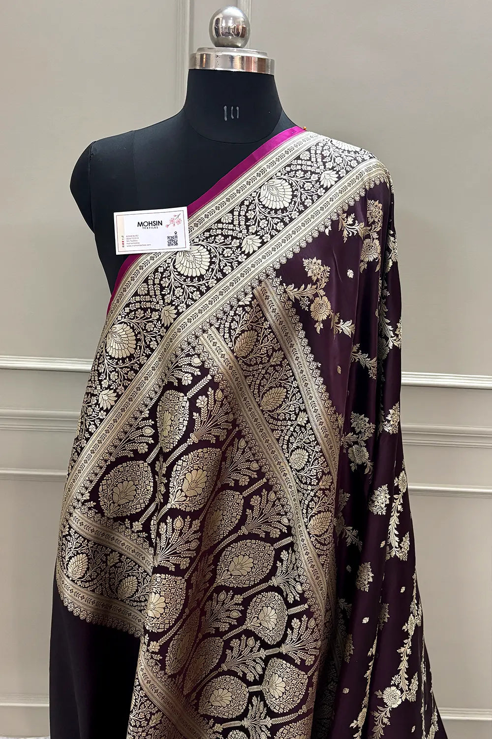 Wine Papakipari Katan Silk Banarasi Saree