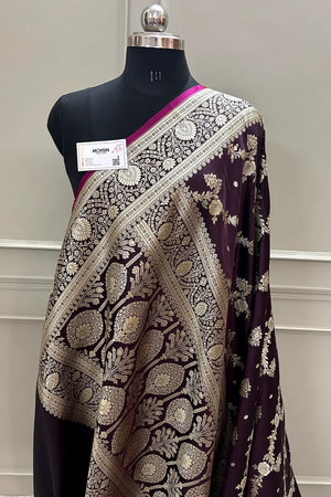 Wine Papakipari Katan Silk Banarasi Saree