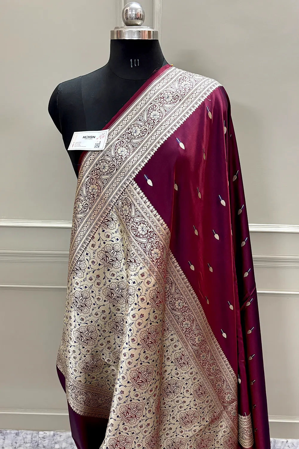 Wine Tilak Buti Katan Silk Banarasi Saree