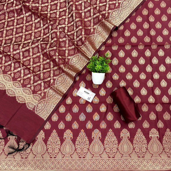 Maroon Kalgha Buti Banarasi Silk Suit