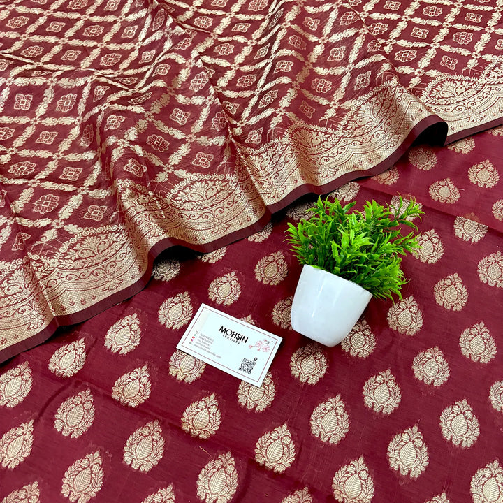 Maroon Kalgha Buti Banarasi Silk Suit