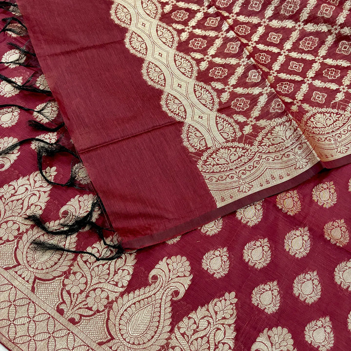 Maroon Kalgha Buti Banarasi Silk Suit