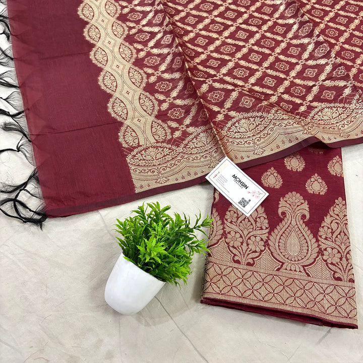 Maroon Kalgha Buti Banarasi Silk Suit