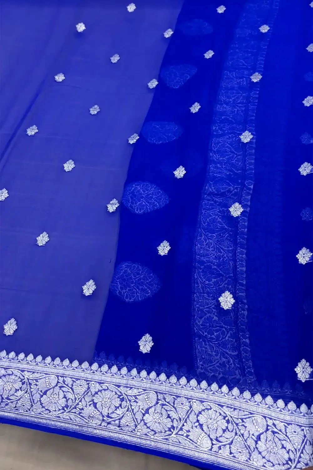 Royal Blue Handloom Pure Georgette Silk Banarasi Saree