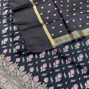 Black Golden Zari Satin Silk Banarasi Suit