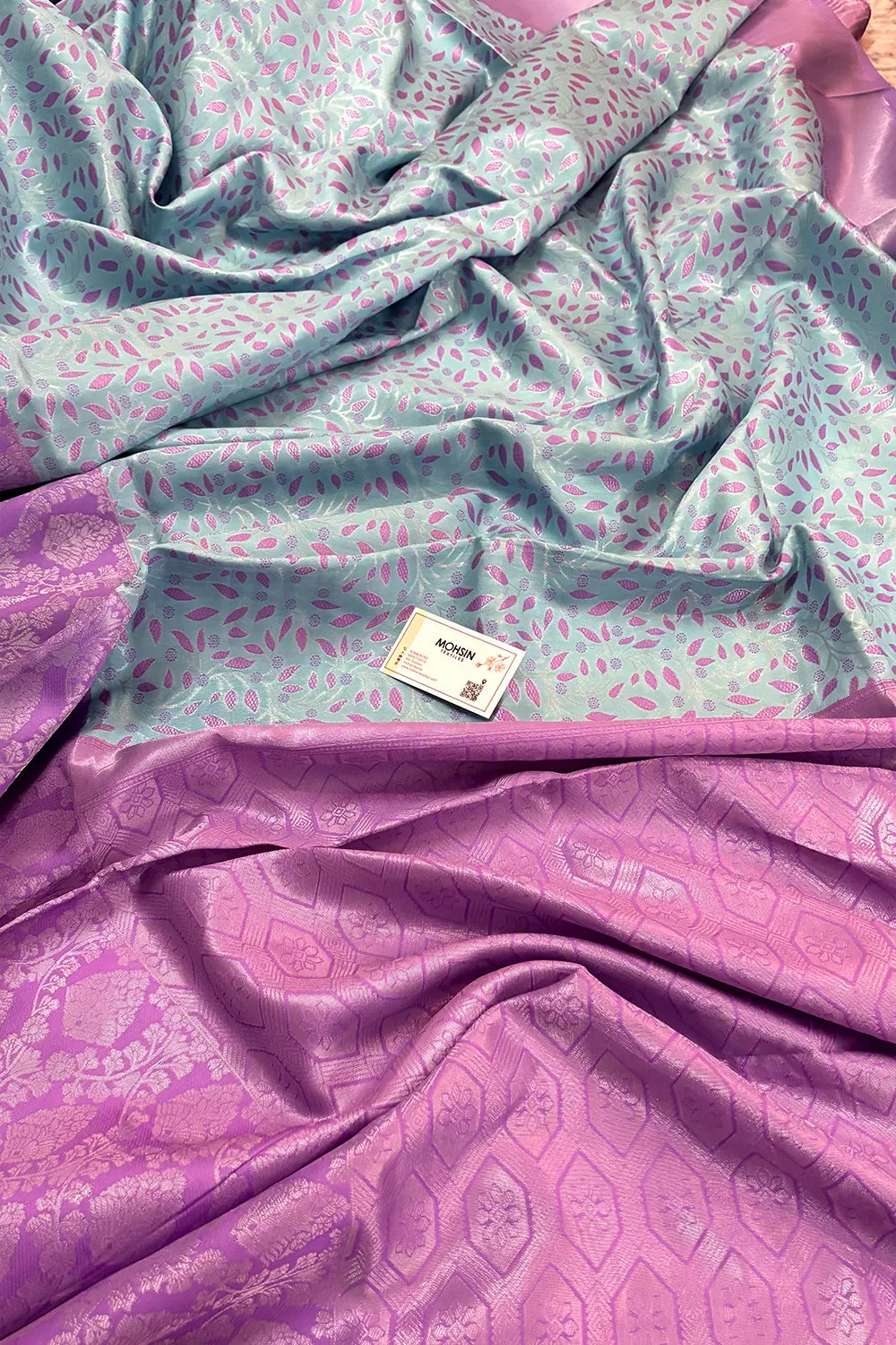 Firozi and Lavender Resham Zari Banarasi Silk Saree
