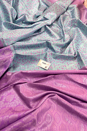 Firozi and Lavender Resham Zari Banarasi Silk Saree