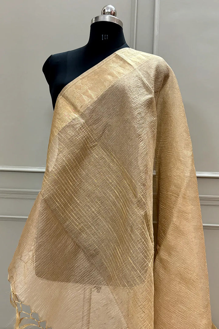 Golden Khaardaar Crush Tissue Silk Banarasi Saree