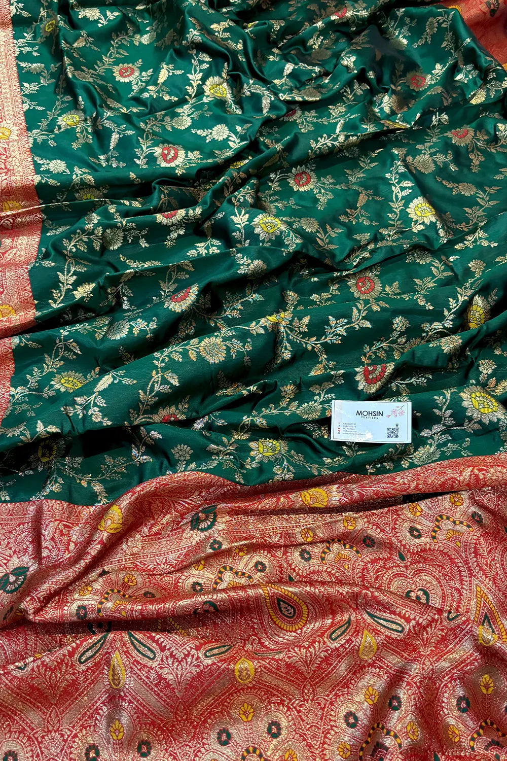 Green and Maroon Golden Zari Silky Banarasi Saree