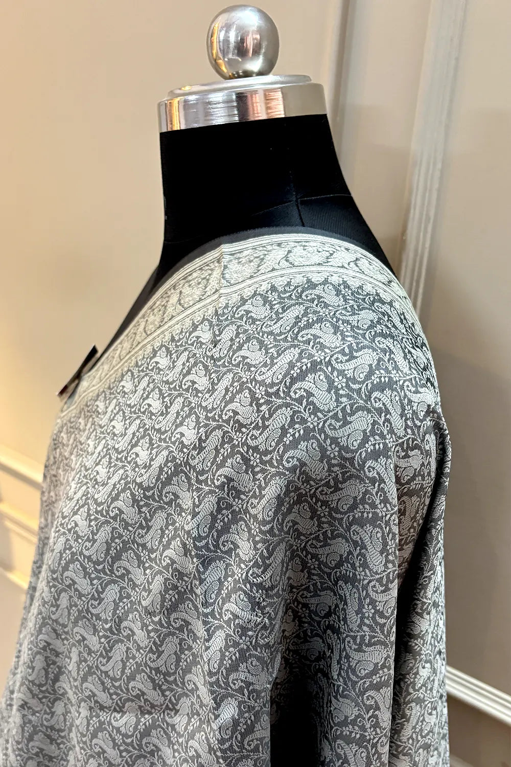 Grey Resham Zari Silk Banarasi Stole