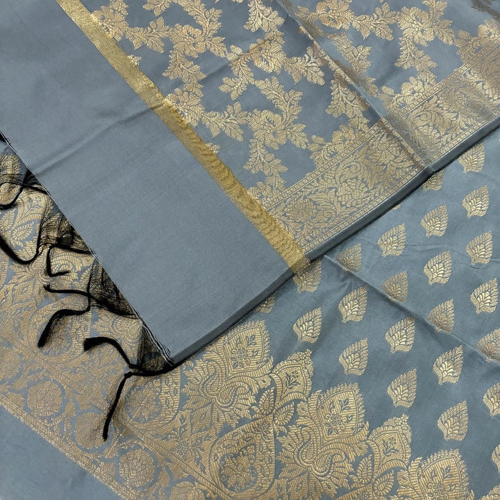 Grey Xmas Tree Satin Silk Banarasi Suit