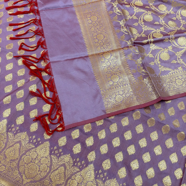 Lavender Singhasan Buti Satin Silk Banarasi Suit