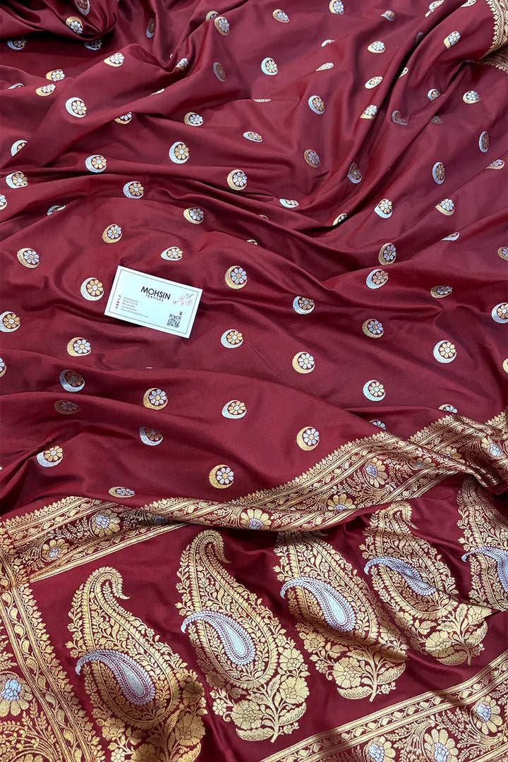 Maroon Chand Tara Katan Silk Banarasi Saree