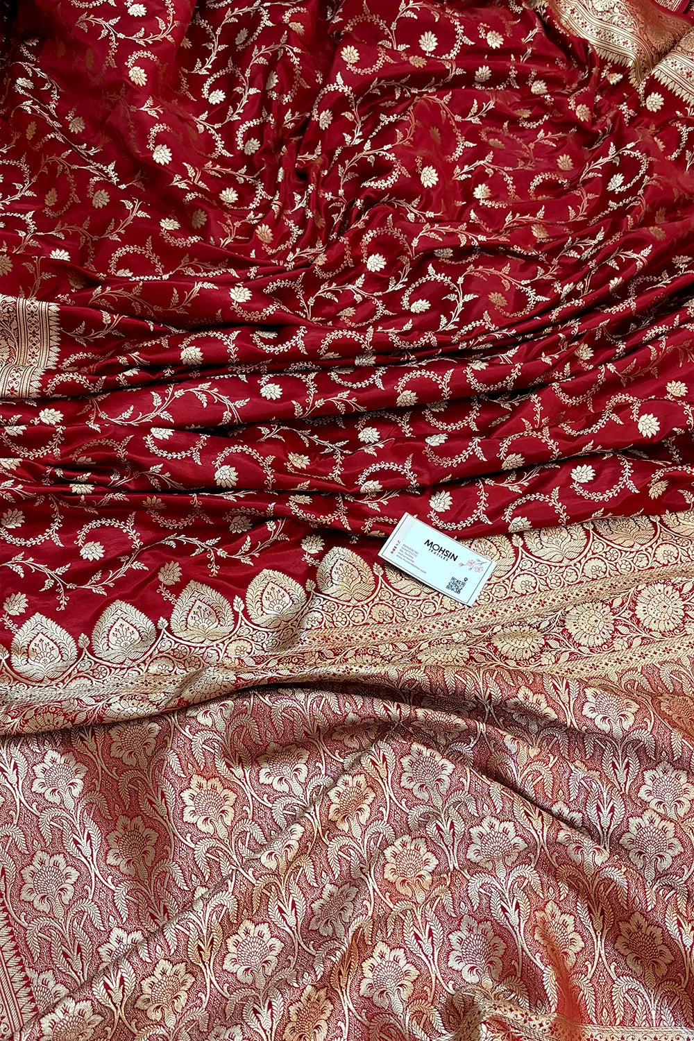 Maroon Eragon Jaal Katan Silk Banarasi Saree