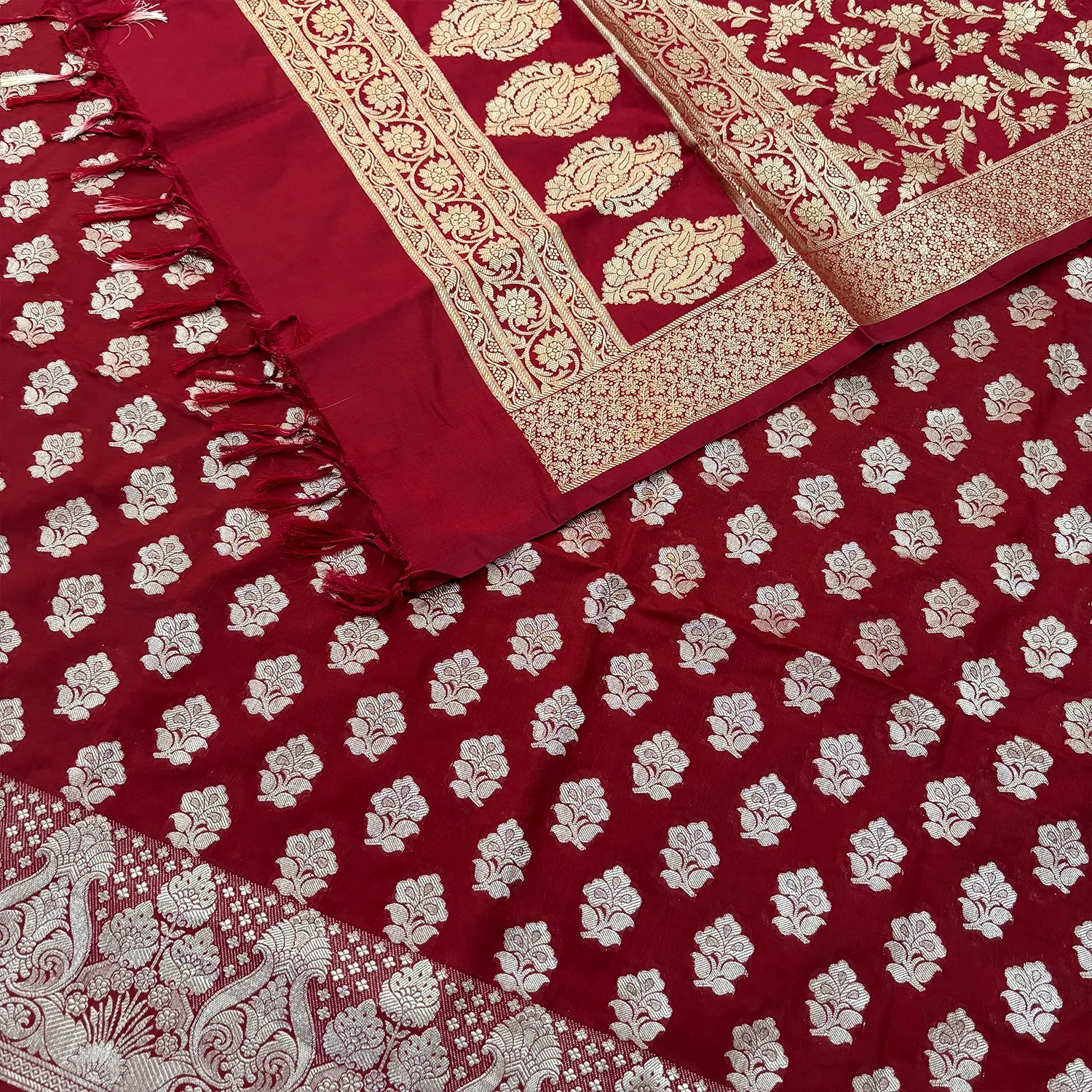 Maroon Golden Zari Katan Silk Banarasi Suit