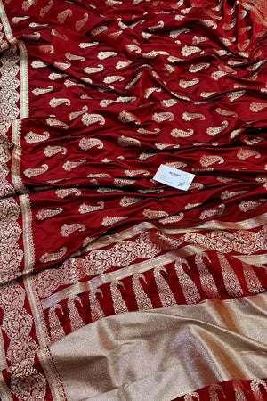 Maroon Unicorn Buti Katan Silk Banarasi Saree