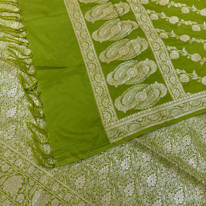 Mehendi Golden Zari Katan Silk Banarasi Suit