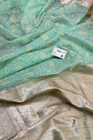 Mint Green Embroidery Organza Silk Banarasi Saree