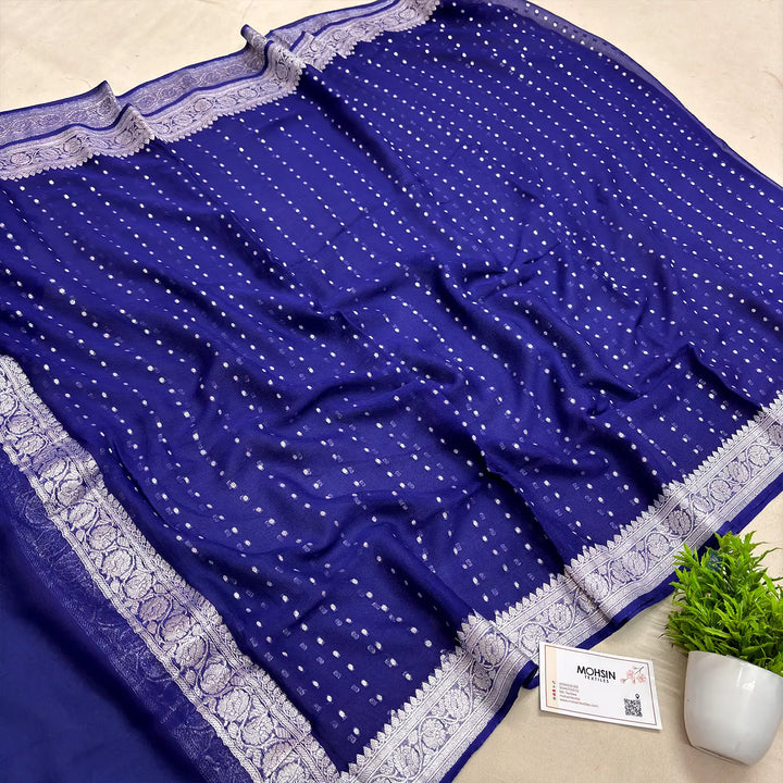 Navy Blue Chunri Georgette Silk Banarasi Dupatta