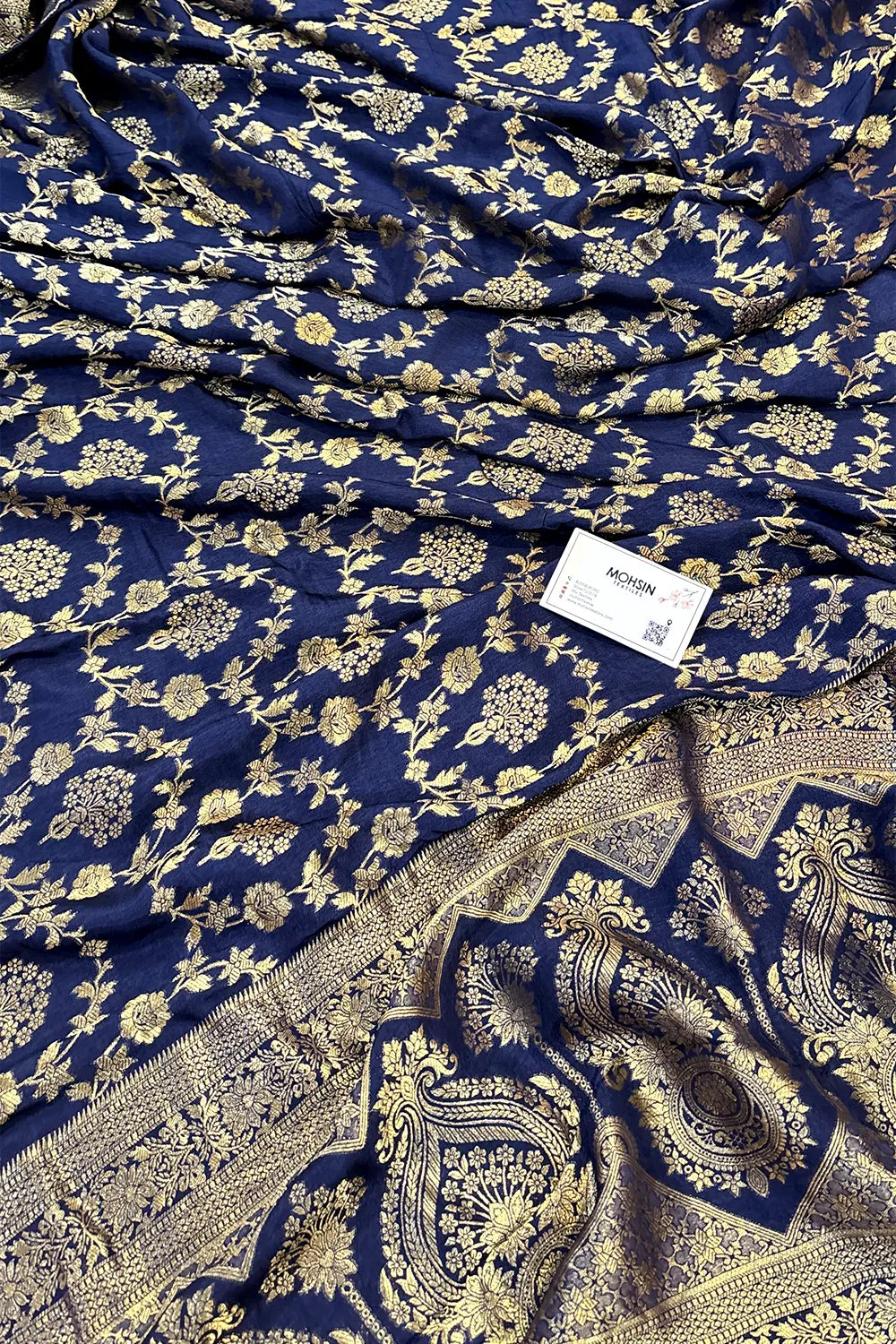 Navy Blue Golden Zari Georgette Silk Banarasi Saree