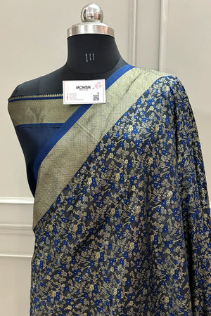 Navy Blue Jamawar Katan Silk Banarasi Saree